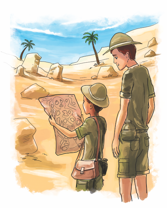קריאה משותפת - אב ובן קוראים יחד מפת אוצר
